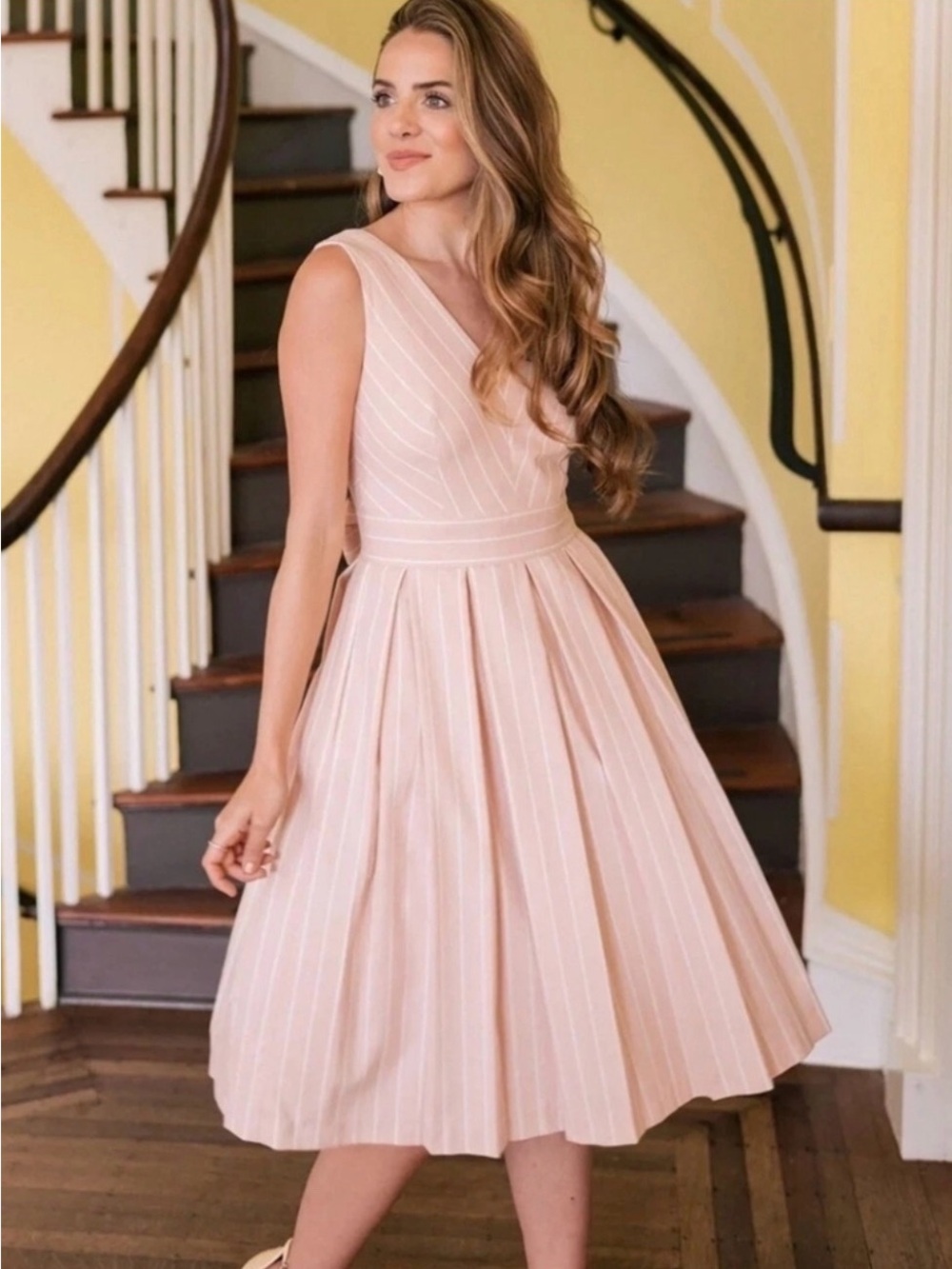 Gal Meets Glam Soft Blush Striped Midi Dress